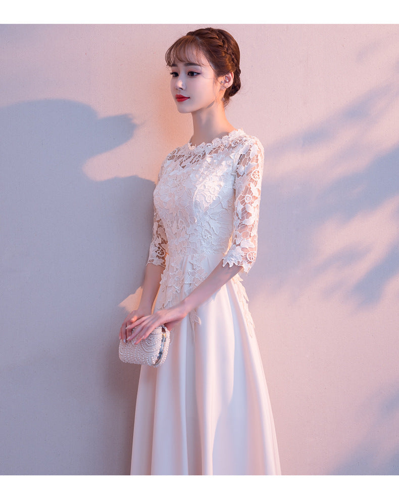 White Evening Dress Skirt Female 2024 New Daily Style Fairy Banquet Temperament Student Chorus Performance