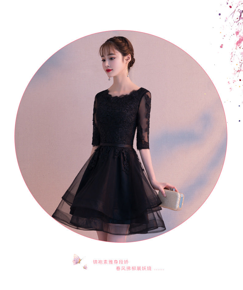 Wholesale Black Evening Dress for Women 2024 New Elegant Small Banquet Party Short Host Slimming Evening