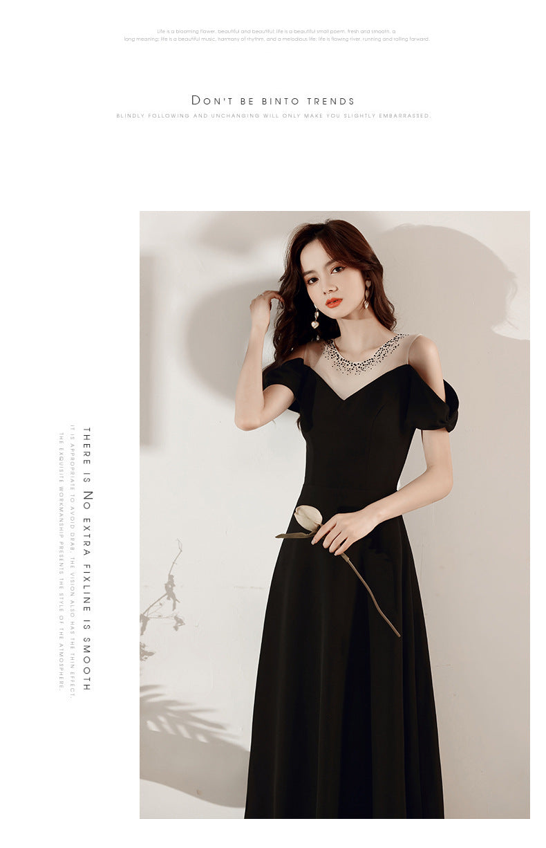 Black Evening Dress for Women 2024 New Daily Style Long Elegant Dress Host Ladies Party Dress