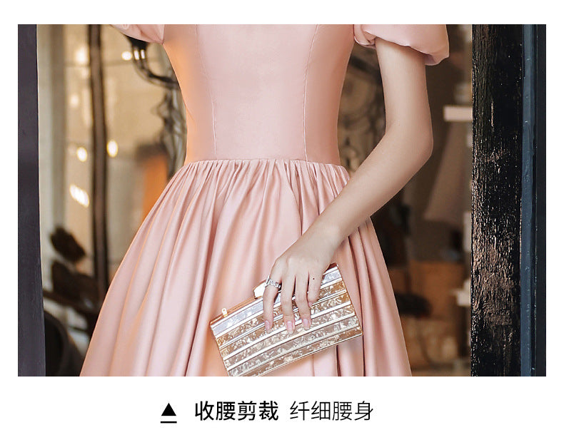 Pink Little Evening Dress Female High-End Banquet Temperament Entry Lux Senior Sense Niche Host Annual Meeting Vocal Music Art Test