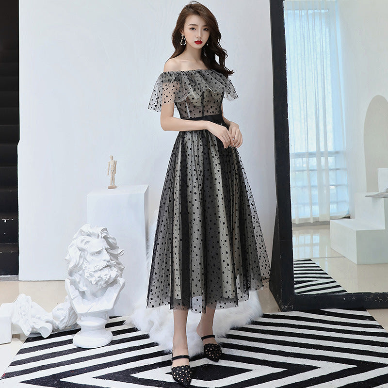 Off shoulder party dress dinner dress Banquet Evening Dress for Women 2022 New Black Long Socialite Temperament Birthday Gathering Party Host Dress