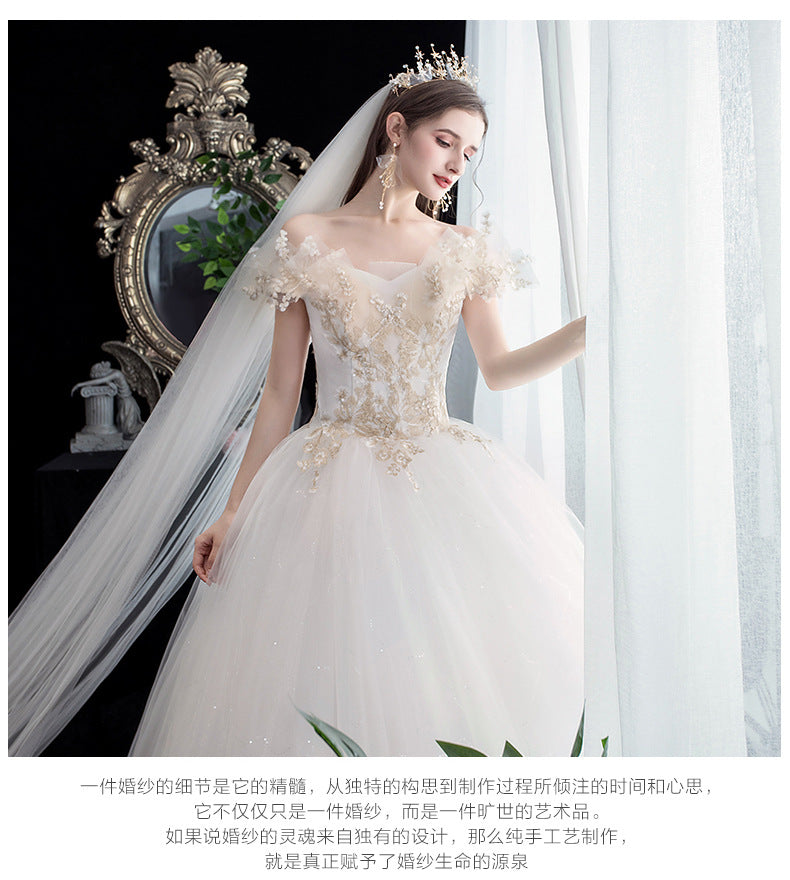 Wedding Dress Bridal New French Style Floor-Length Simple Forest Style Slimming Off-Shoulder Studio Light Wedding Dress H25