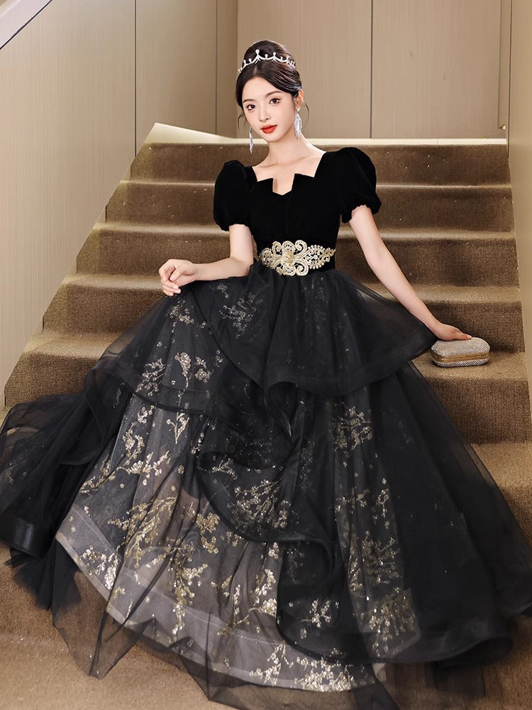 Black Evening Dress Women's High-Grade 2024 Light Luxury Minority High-End New Banquet French Summer Host Art Exam Dress