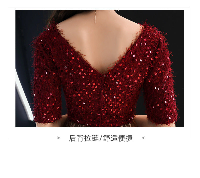 Summer Evening Dress for Women Banquet Temperament Annual Meeting Long Style 2024 New Modern Socialite Host Wine Red Autumn