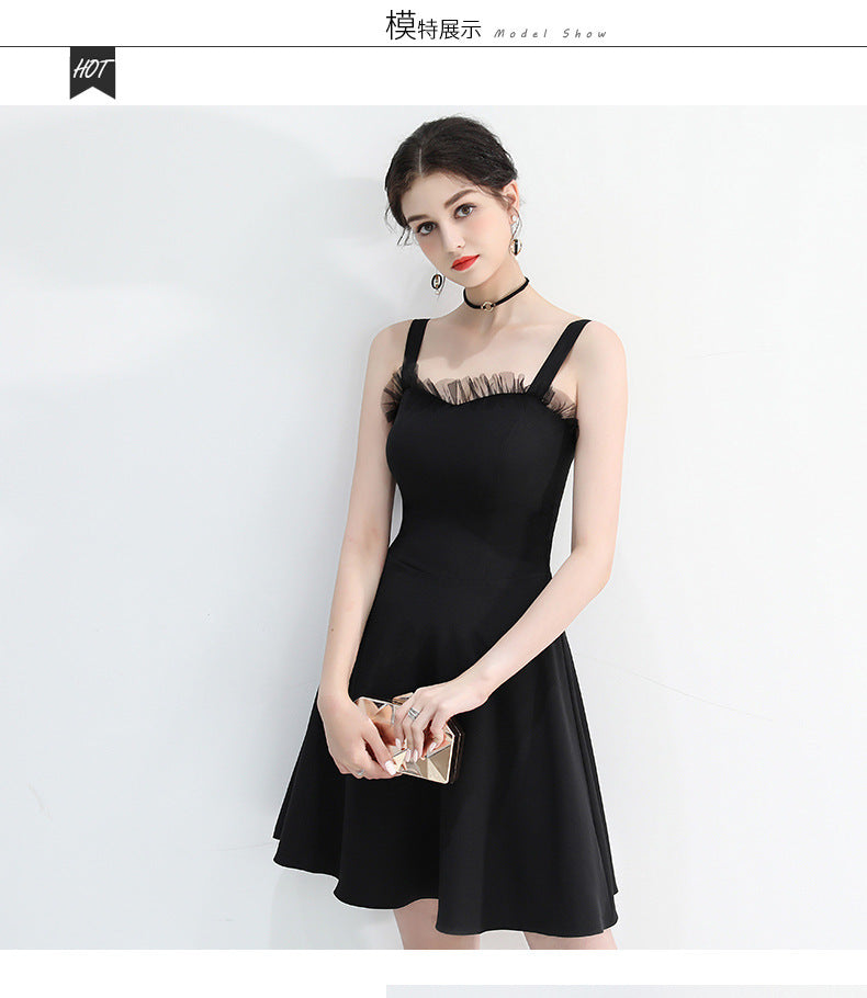 Black Evening Dinner Suit Women's 2024 New Spring Summer Slimming Short Dress Socialite Gathering Dress Banquet