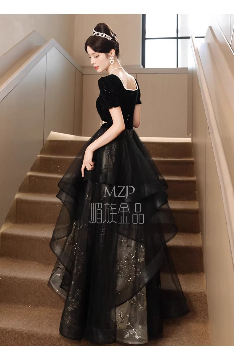 Black Evening Dress for Women 2024 New Banquet Long Sleeve French Summer Vocal Music Art Test Dress Light Luxury Minority High-End