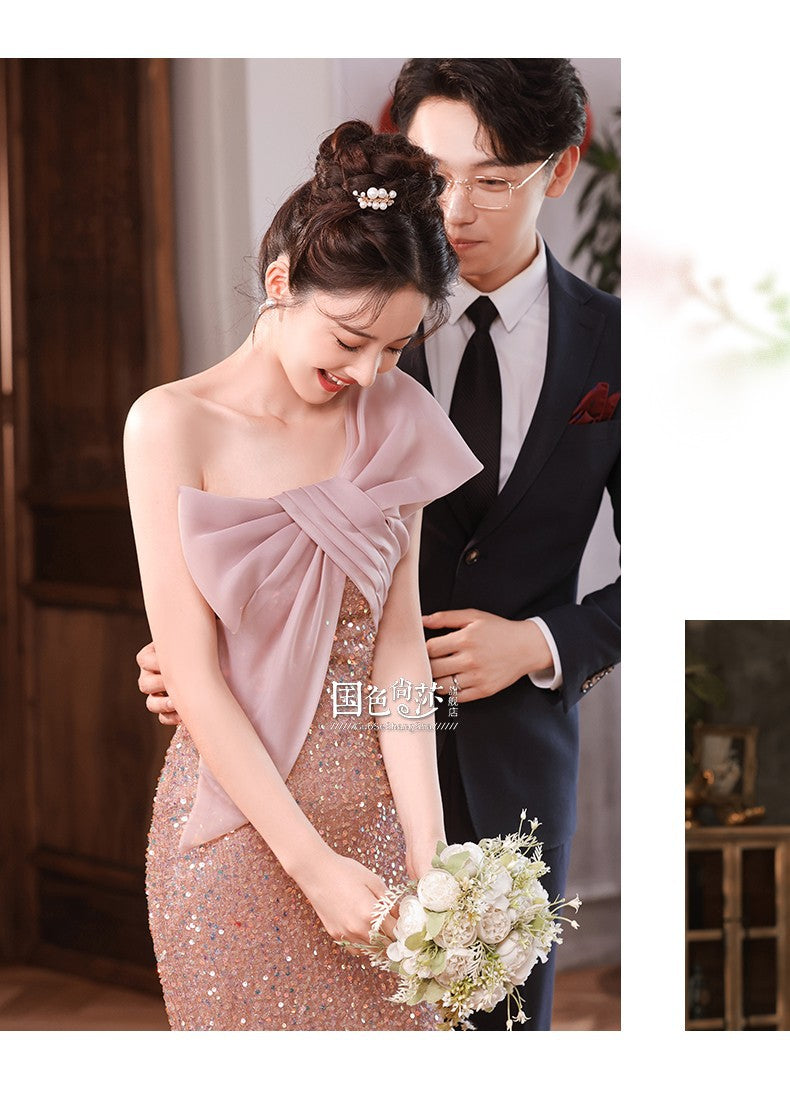 Toast Dress 2024 New Style Pink Bride Small Marriage Engagement High-Grade Wedding Dress Women's Casual Dress