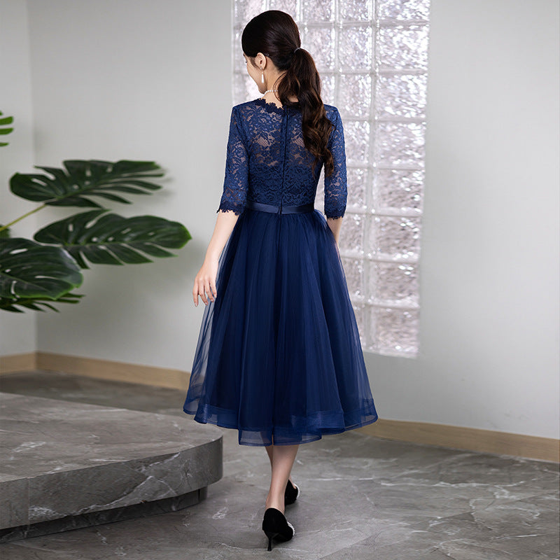 Small Dress Women's Independent Station Shopee Southeast Asia 2024 New Mid-Length Banquet Host Party Evening Dress