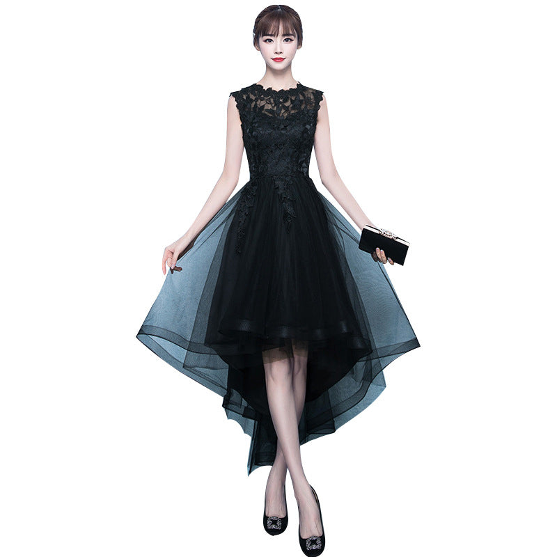 Evening Dress for Women 2024 New Short Front and Long Back Banquet Dress Party Show Thin Black Tuxedo Dress Short