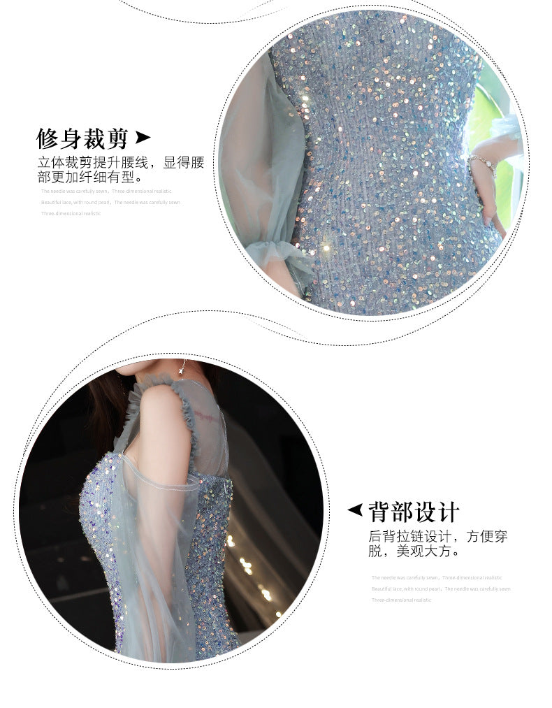 Fishtail Dress Evening Dress for Women Summer Long-Sleeve Elegant Daily Style Dress Host Temperament Banquet Dress