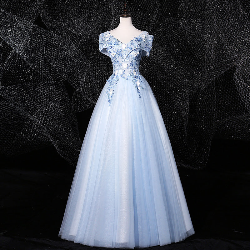 Sky Blue off-the-Shoulder Gown 2024 New Bel Canto Solo Pettiskirt Long Slimming Slim Fit Stage Skirt