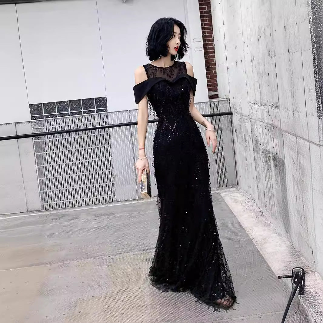 Black Dress for Women 2024 New High-End Affordable Luxury Elegant High-Grade Socialite Host Banquet Evening Dress Dress