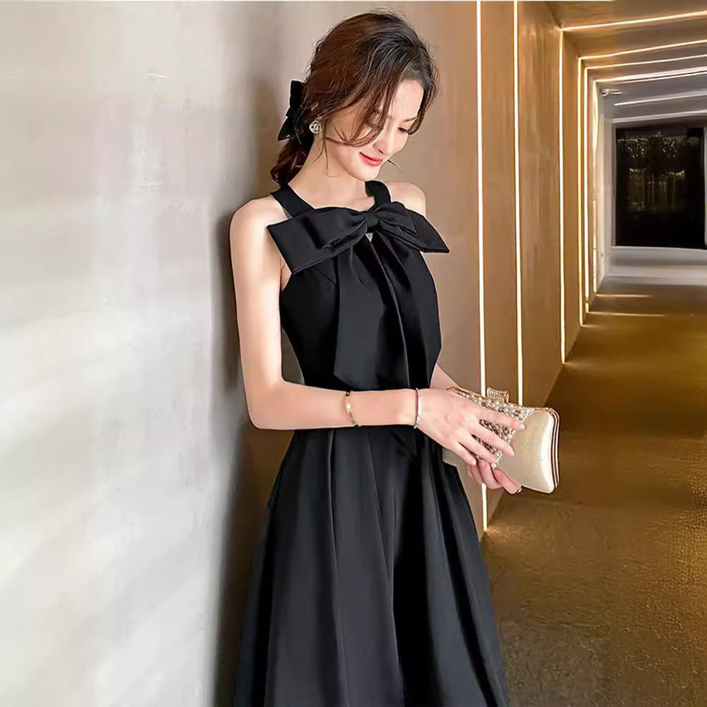 Amazon Sling Dress Female 2024 Spring and Summer New French Style Temperament Base Ride Slimming Retro Black Dress