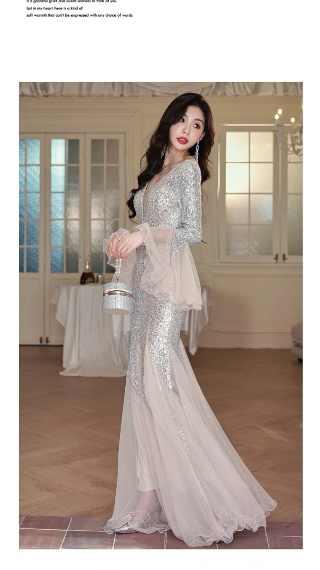 Silver Heavy Industry Evening Dress for Women 2024 New Ladies Banquet Temperament Annual Meeting Host Sexy Fishtail High Sense