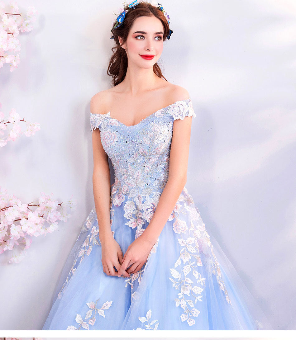 Super Fairy Wedding Dress 2024 Autumn Blue Flower Art Exam Catwalk Fashion Trend Foreign Trade Banquet Evening Dress for Women