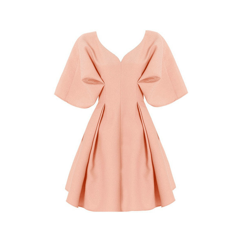 Tanglimei 2024 Spring/Summer Fitted Waist Pleated Slim-Fit Formal Dress Pink Western Style Girly Temperamental Skirt Daily Style