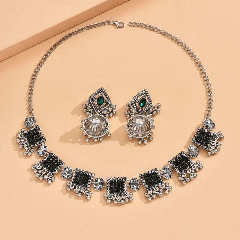 Necklace Jewelry Ornament Ethnic Style Vintage Gemstone Beads Jewelry 2 Pieces Set Earrings H820930