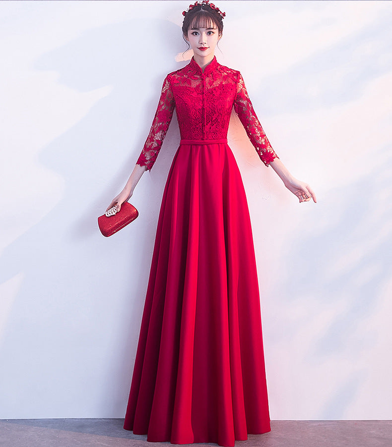 Bride Long sleeve Muslim Wedding Dress evening Dresses Red High collar gown H29092