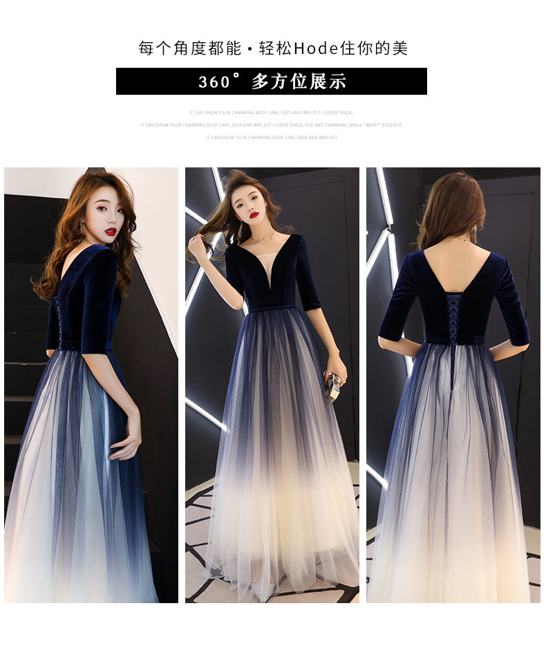 Evening Dress for Women 2024 New Banquet Mid-Sleeve Long Slimming Annual Meeting Socialite Dress Evening Dress for Women Autumn and Winter