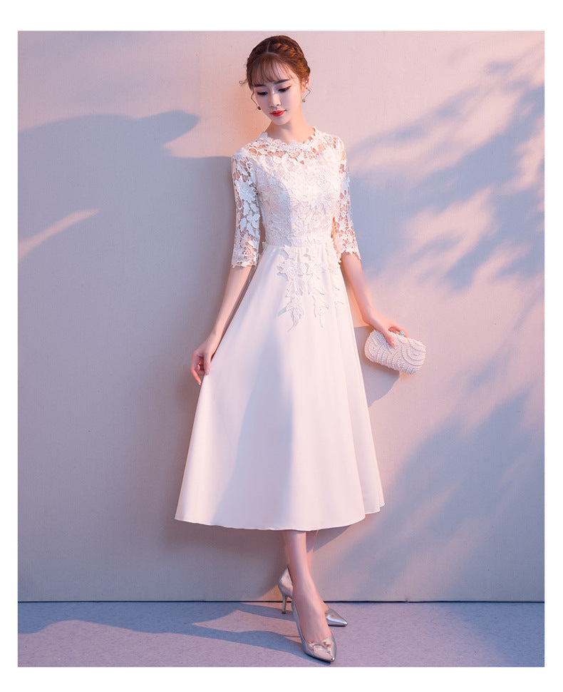 White Evening Dress Skirt Female 2024 New Daily Style Fairy Banquet Temperament Student Chorus Performance