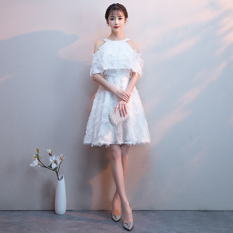 Halter Banquet Evening Dress Dress Women's 2024 Autumn New Elegant Long Slimming Solo Art Exam Pink Bridesmaid