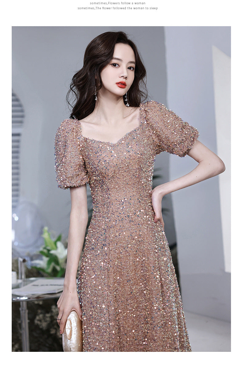 3183 Evening Dress Women's New Annual Party Banquet Temperament Entry Lux Niche High-End Host High Sense Dress