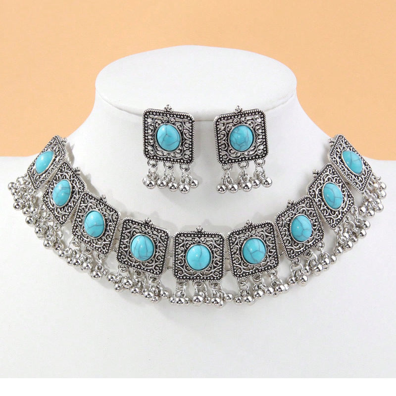 Necklace Jewelry Ornament Ethnic Style Vintage Gemstone Beads Jewelry 2 Pieces Set Earrings H820930