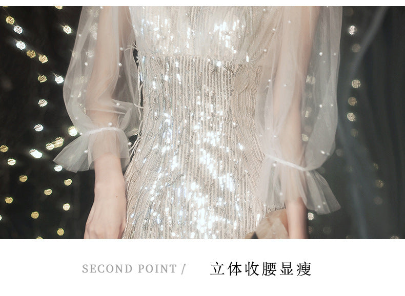 European and American Evening Dress 2024 New Light Luxury Light Luxury Temperament Dress Light Luxury Elegant Top Grade Banquet Dress