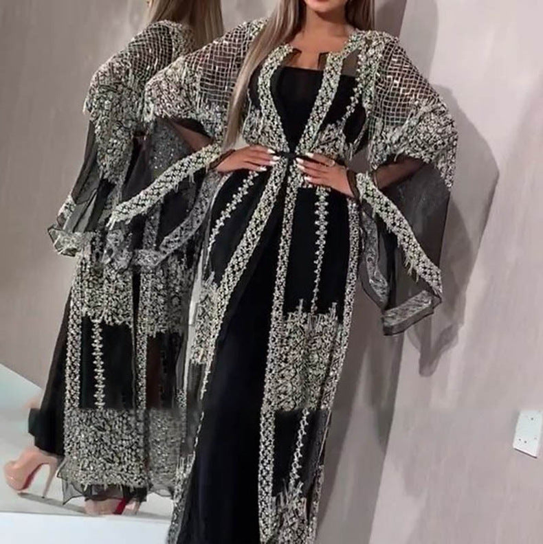 2024 New European and American Foreign Trade Women's Clothing Independent Stand Bronzing Sexy Shawl Two-Piece Banquet Fashion Evening Dress