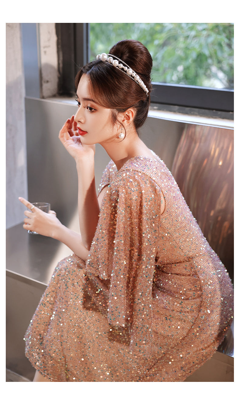 Foreign Trade Cross-Border Supply Evening Dress for Women 2024 New Banquet Socialite Temperament Entry Lux Niche Host Sense Sequins