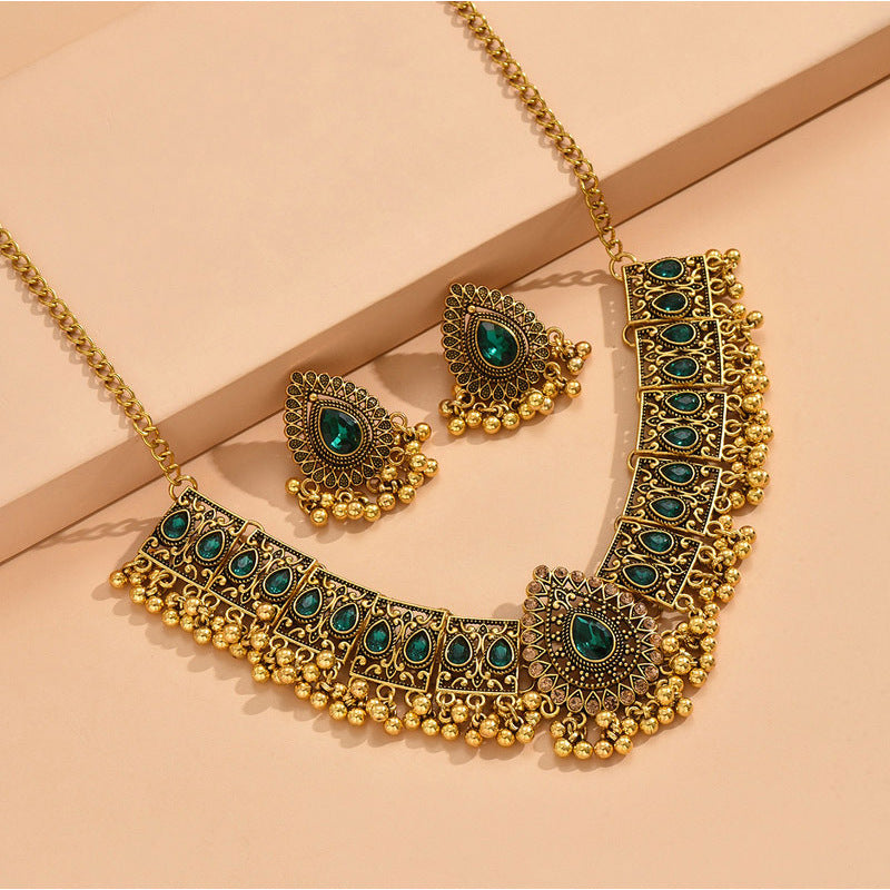 Necklace Jewelry Ornament Ethnic Style Vintage Gemstone Beads Jewelry 2 Pieces Set Earrings H820930