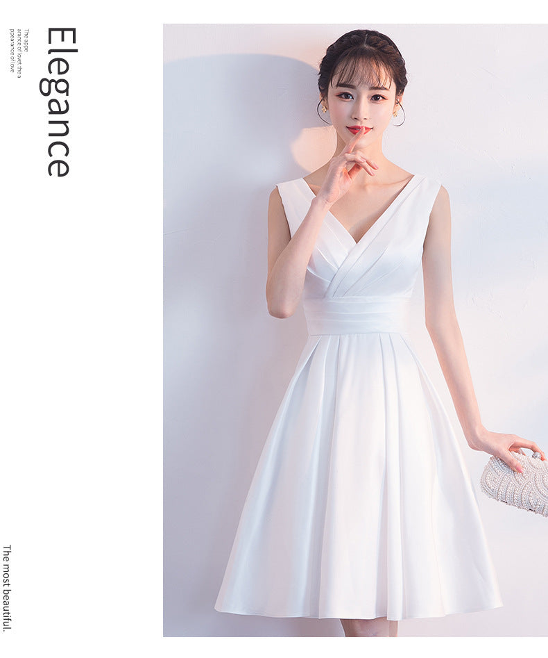 Evening Dress for Women New Style Daily Wear Petite White Slimming Short Dress Bridesmaid Dress Annual Meeting Small Dress