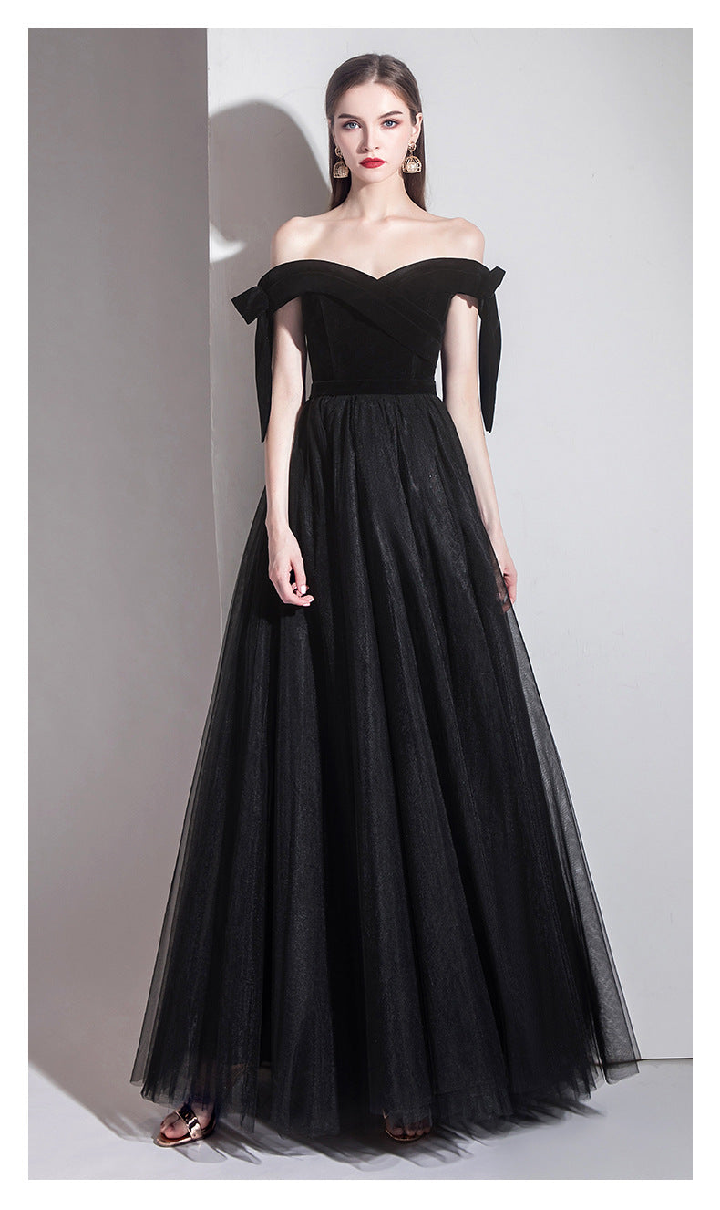 off-Shoulder Black Evening Dress Female 2024 New Sexy Aura Queen Banquet Modern Temperament Slimming Long