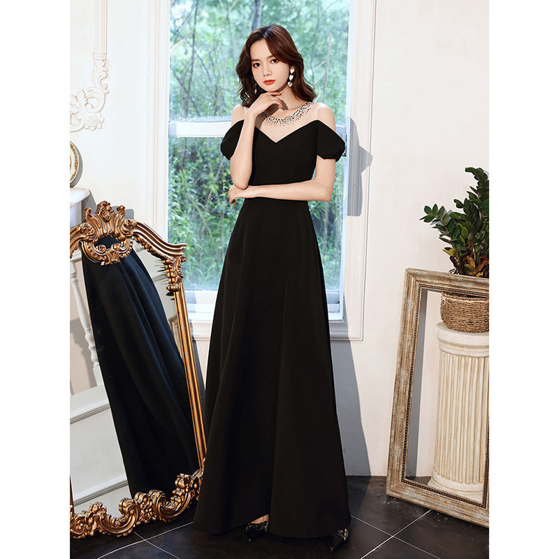 Black Evening Dress for Women 2024 New Daily Style Long Elegant Dress Host Ladies Party Dress