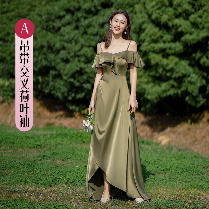 Bridesmaid Dress Girlfriends Group2023Summer New Satin Long Bridesmaid Dress for Sisters Graceful Mori Ladies Banquet