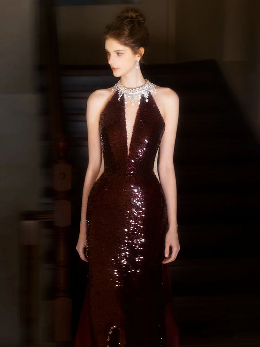 TOAST Clothing 2024 New High Sense Wine Red Bride Engagement Formal Dress Banquet Temperament Host Evening Dress Women