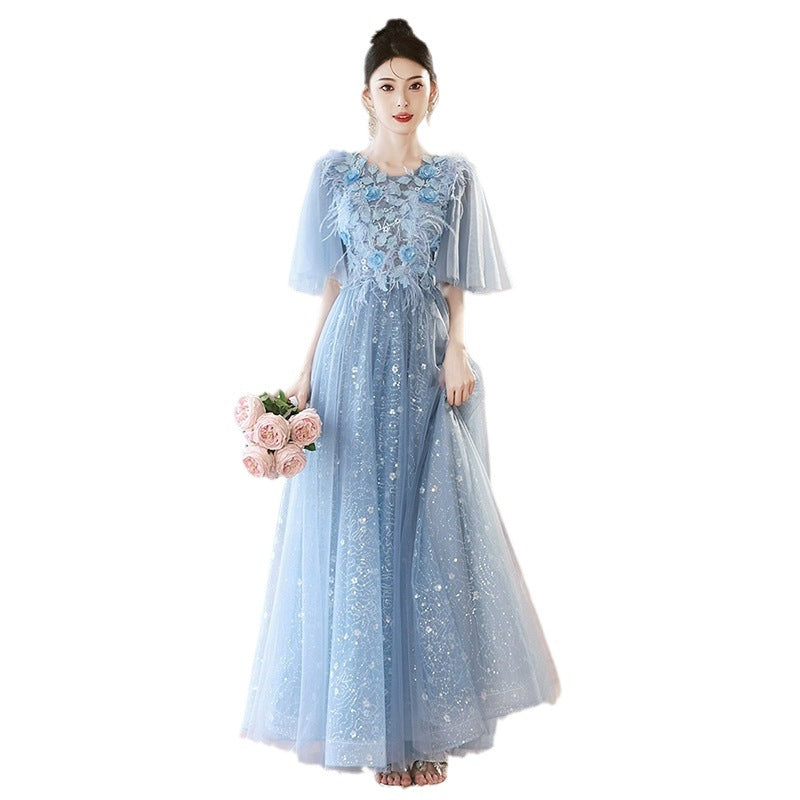 Blue Evening Dress High-End Affordable Luxury Niche Fairy 2024 New High Sense Dinner French Host Long