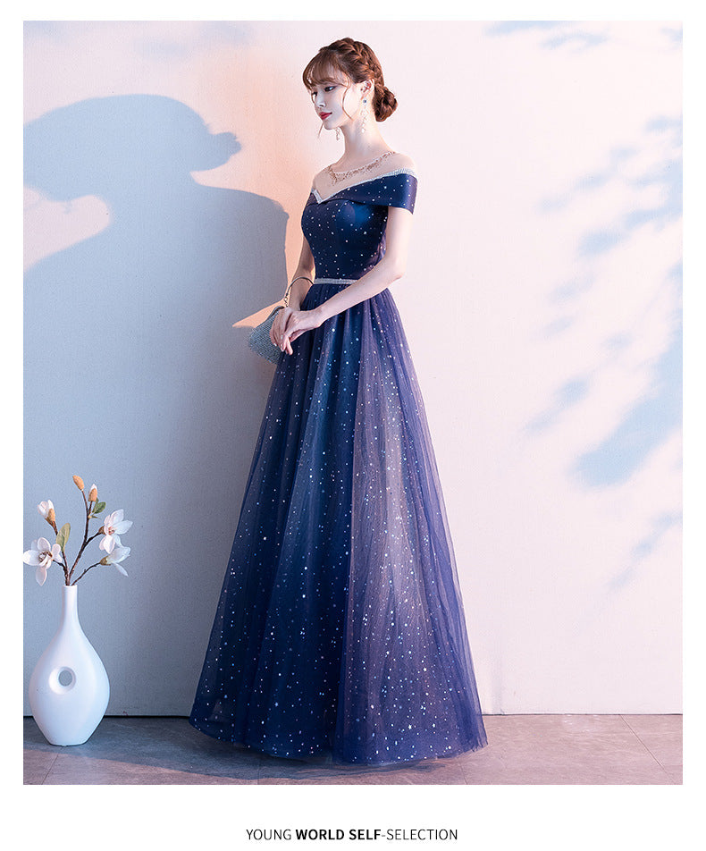 Choir Performance Dress 2024 New Elegant Host Banquet Evening Dress Starry Sky Fairy Long Women