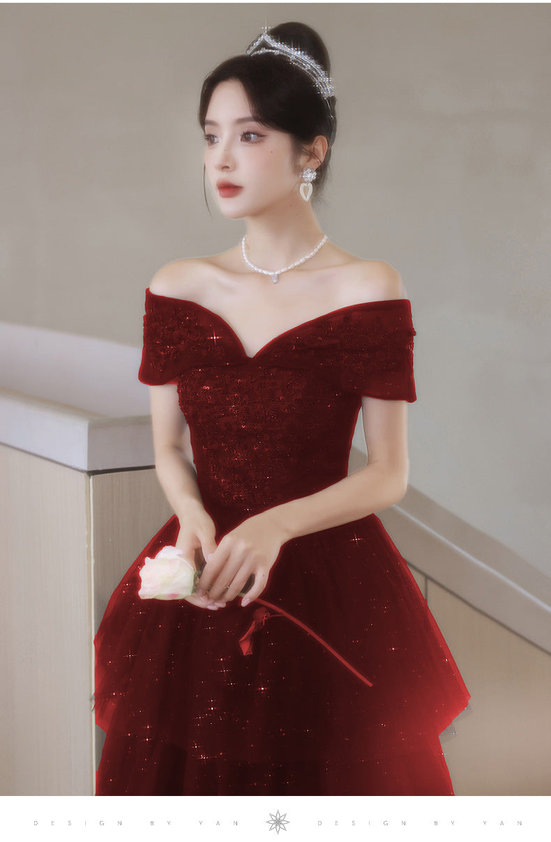 Toast Dress Bride 2024 New Autumn Women's High-End Red Engagement Evening Dress Light Luxury Minority Elegant Wedding Banquet