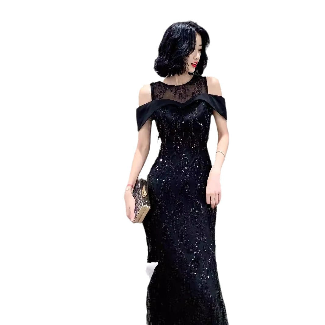 Black Dress for Women 2024 New High-End Affordable Luxury Elegant High-Grade Socialite Host Banquet Evening Dress Dress