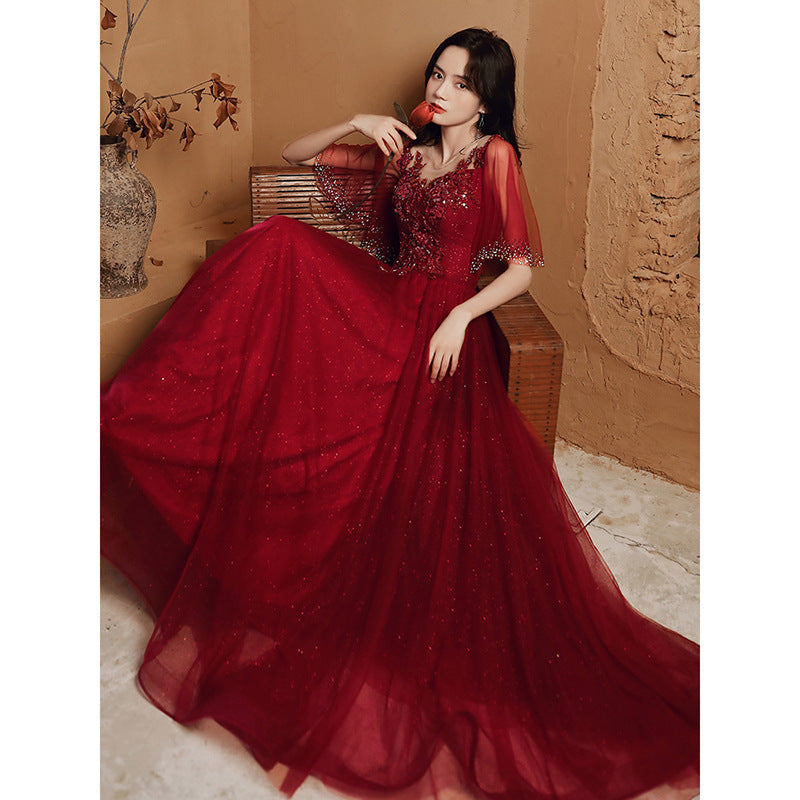 TOAST Clothing Bride 2024 New Autumn Red, Long Marriage Engagement Slimming Bridal Evening Dress Women's Jumpsuit