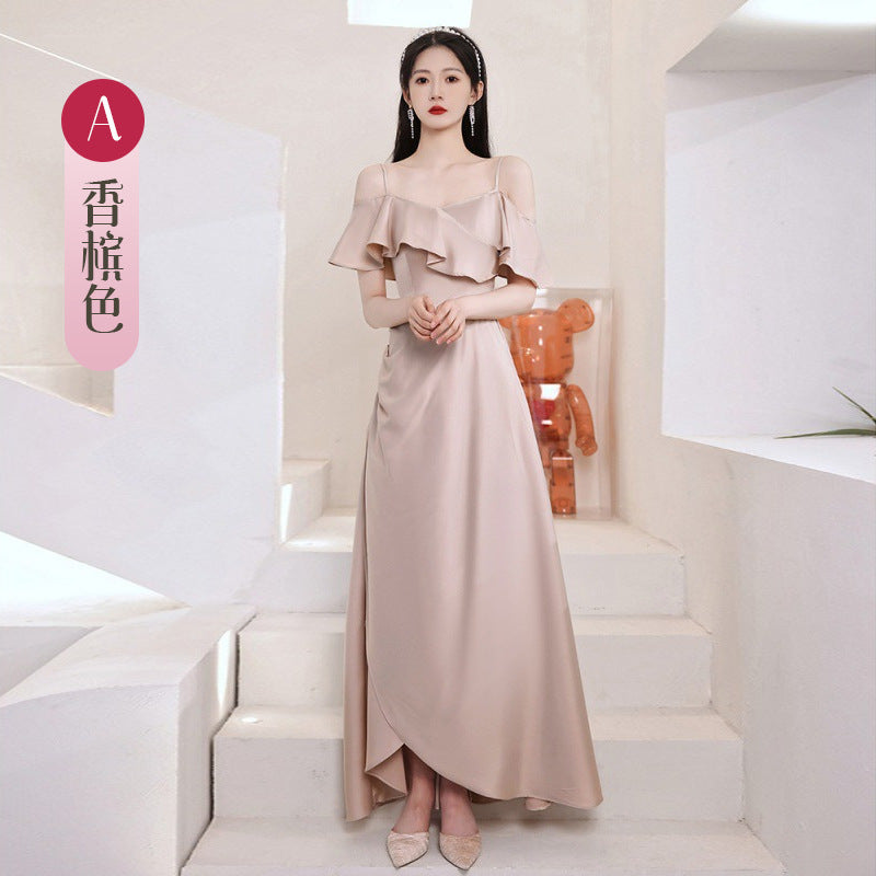 Bridesmaid Dress Girlfriends Group2023Summer New Satin Long Bridesmaid Dress for Sisters Graceful Mori Ladies Banquet