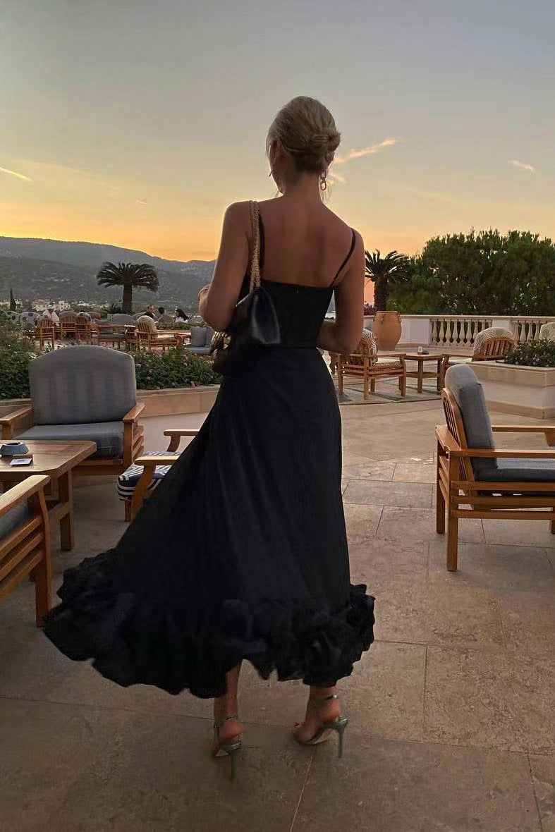Fashion Suspenders Large Swing Three-Dimensional Flower A- line Skirt European and American Women's Clothing Cross-Border Hot Selling New Elegant Slim Fit Dress
