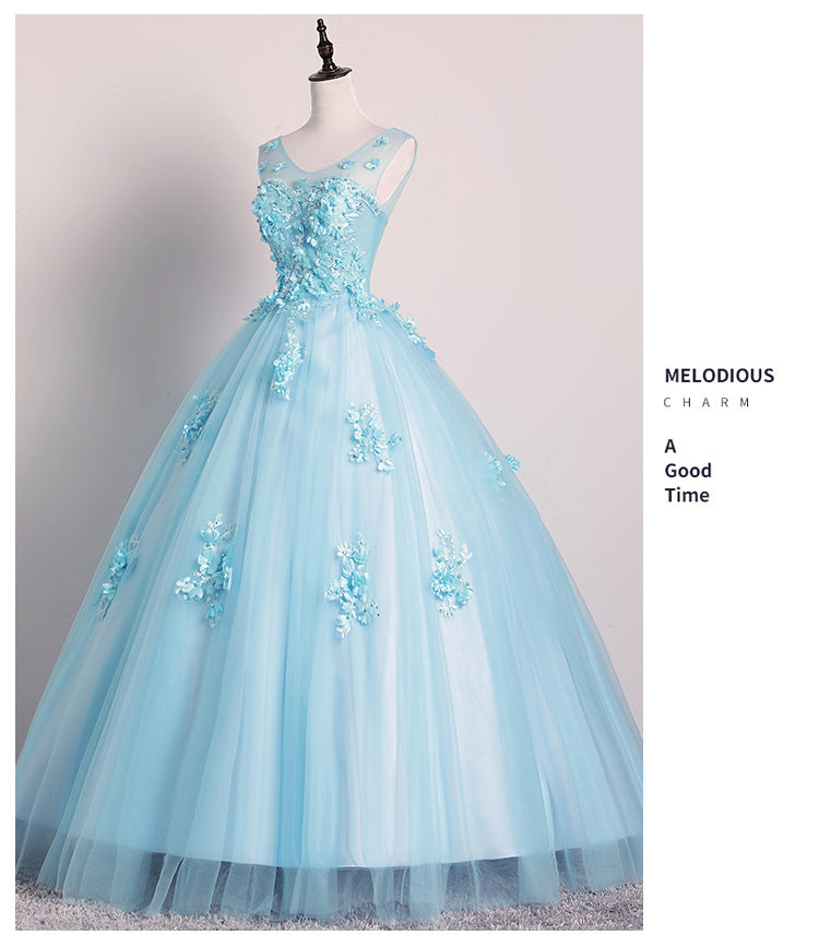 New 2024 Color Wedding Dress Haze Blue Gown Solo Performance Costume Female Noble Vocal Music Art Test Pettiskirt Modern