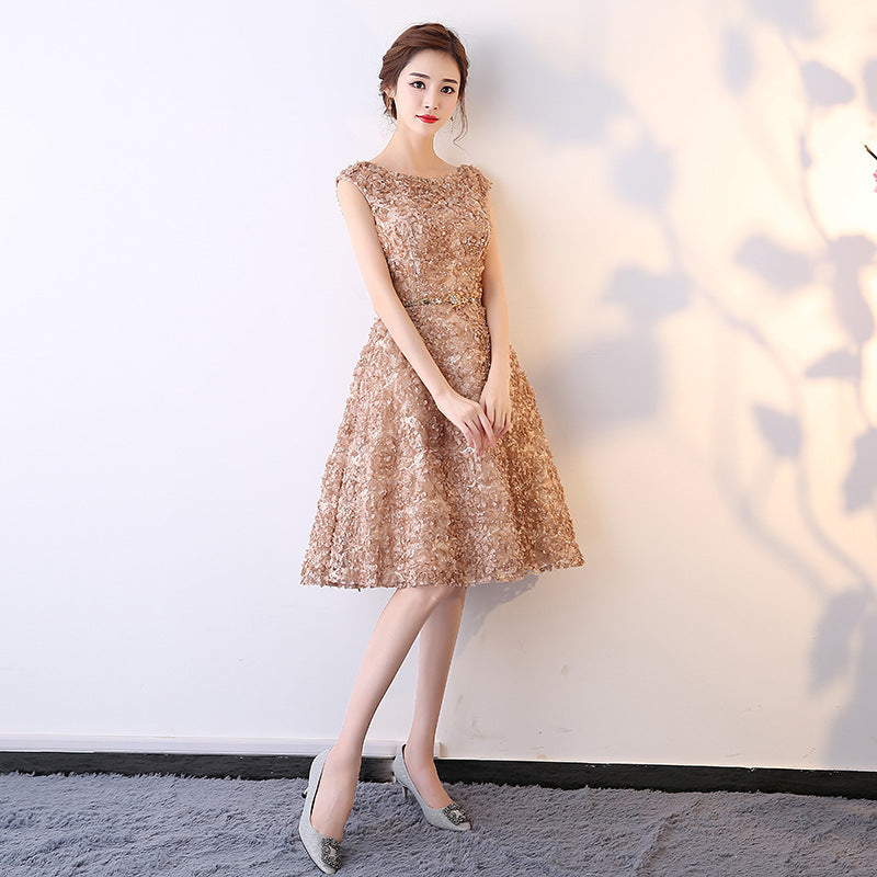 Evening Dress Women's Short 2024 New Banquet Elegant Host Dress Sweet Princess Party Dress