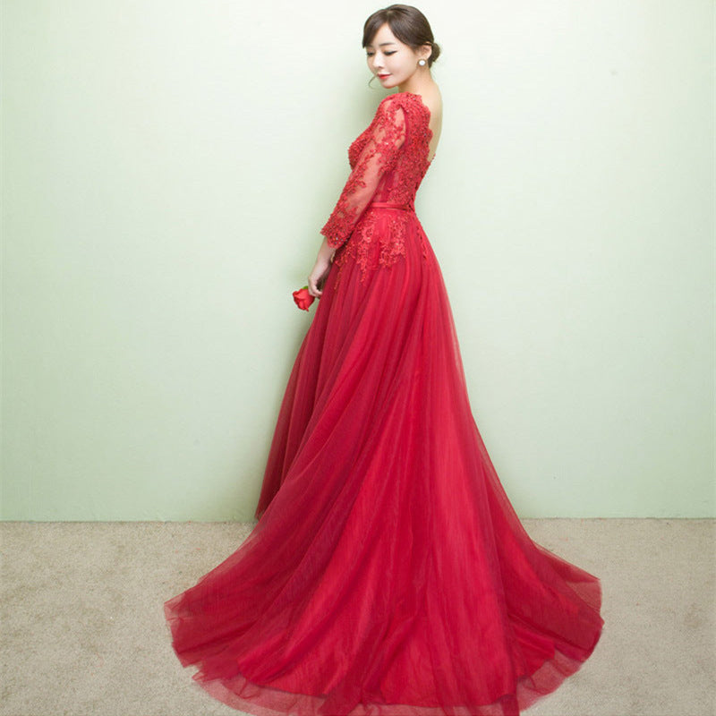 Evening Dress 2024 New Banquet Dignified Elegant Figure Flattering Long Sleeve Party Host Dress Long