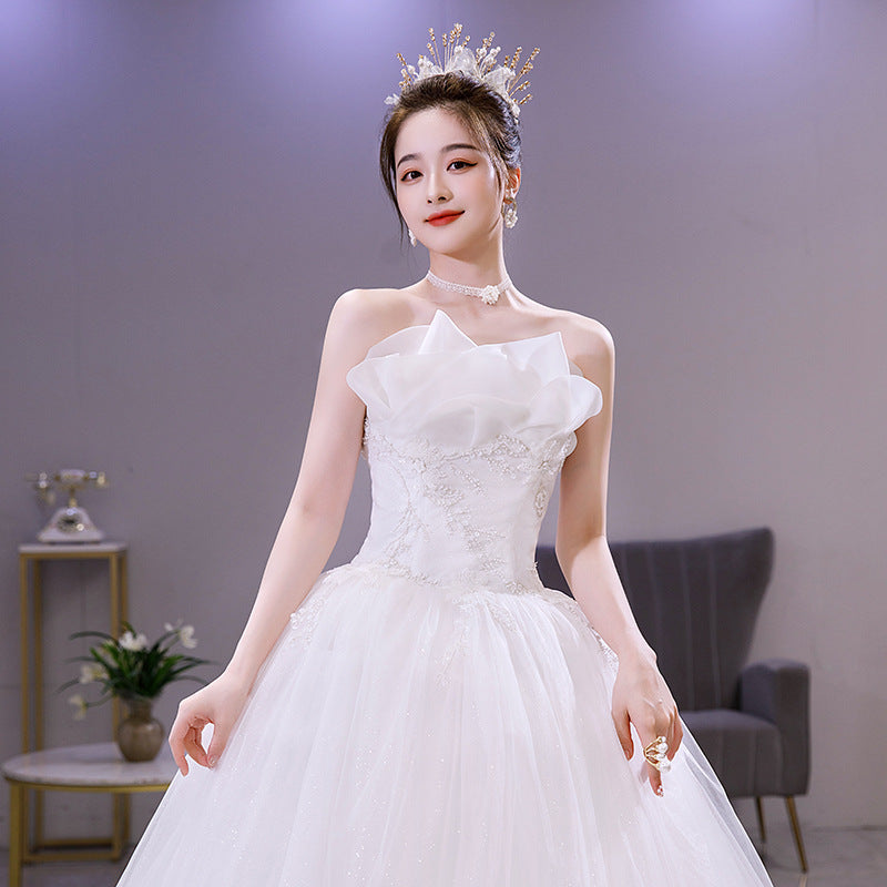 Light Wedding Dress 2024 New Tube Top Slimming Wedding Dress Bride Elegant Dress Fairy Dream Starry Sky Floor-Length Wedding Dress