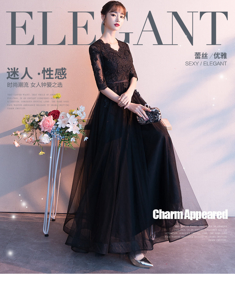 Evening Dress for Women 2024 Summer New Banquet Elegant Long Dress Show Thin Black Socialite Annual Meeting Dress