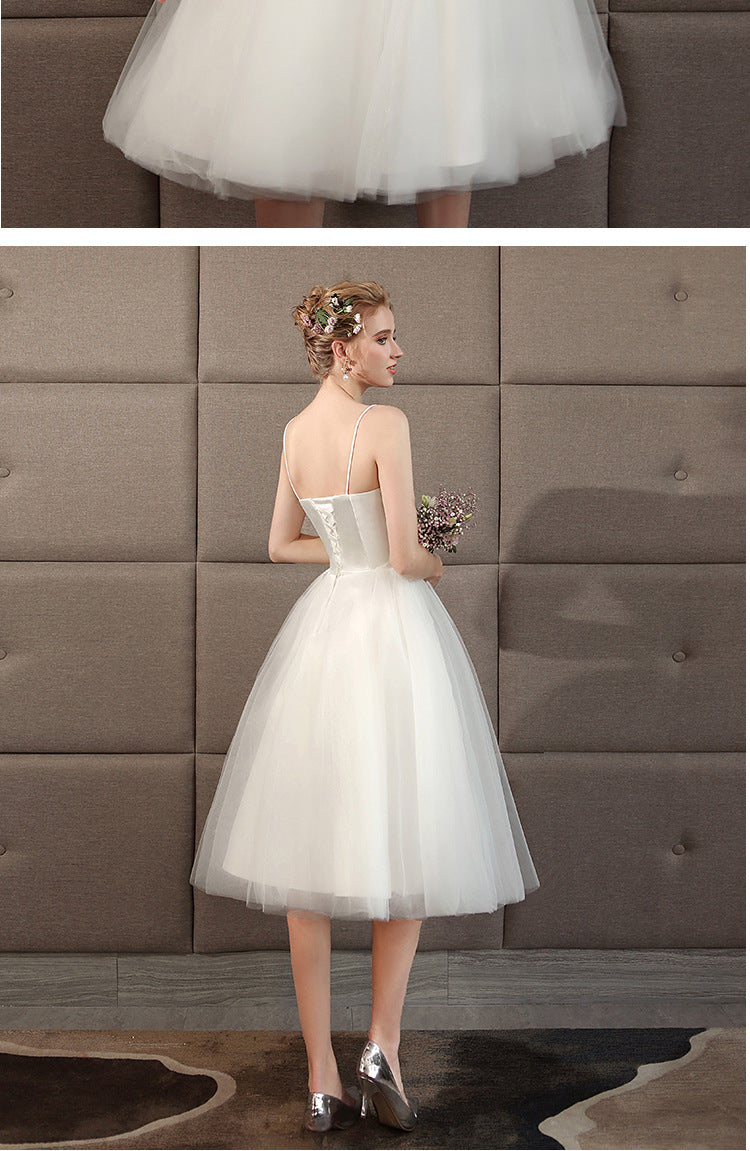Bridal Bridesmaid Dress Spring New White Wedding Dress Strap Short Photo Light Wedding Dress Graduation Season Photoshoot Women