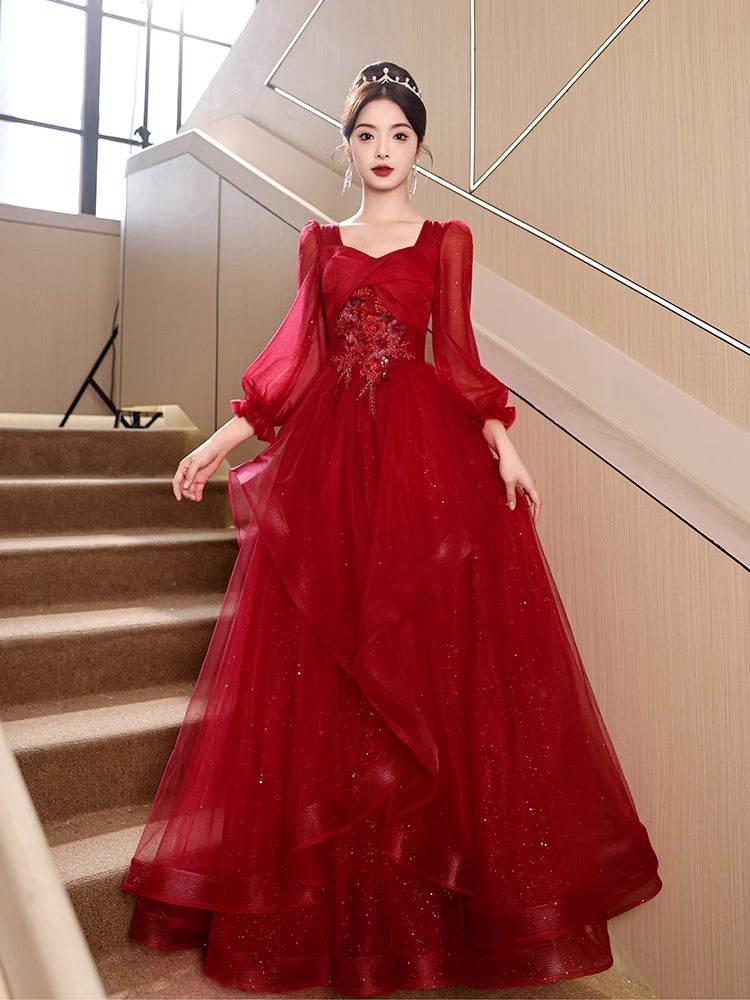 Dinner dress evening dresses Red French Entry Lux Engagement  Women Wedding Clothes High-Grade Summer Ball gown H2839